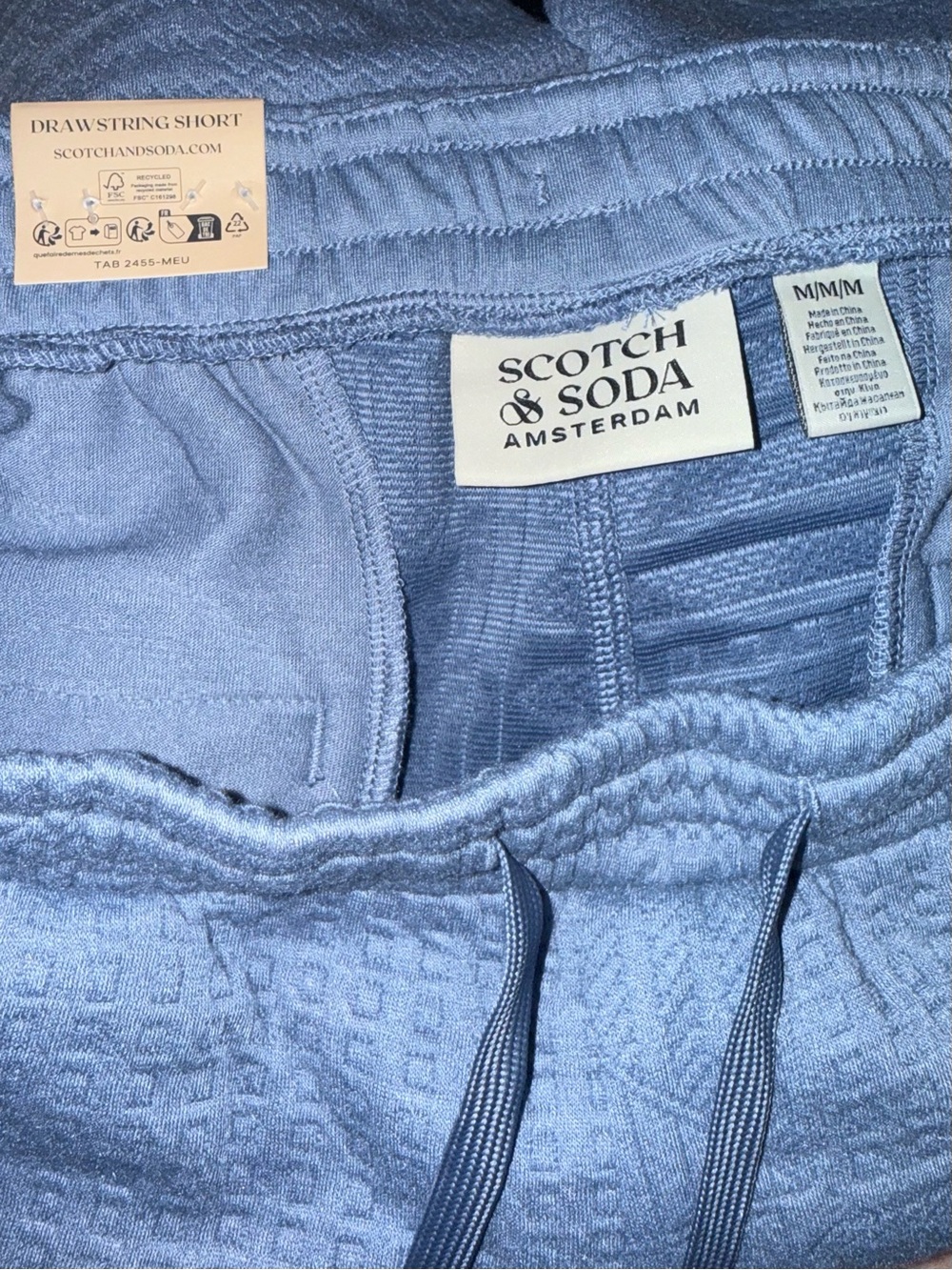 NWT Scotch & Soda Steel Blue Textured Jacquard Knit Drawstring Shorts - Picture 2 of 7